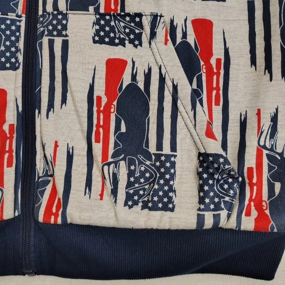 Canyon Creek Hooded Sweatshirt Sz Medium Deer Huning American Flag Sherpa Lining - Picture 6 of 16